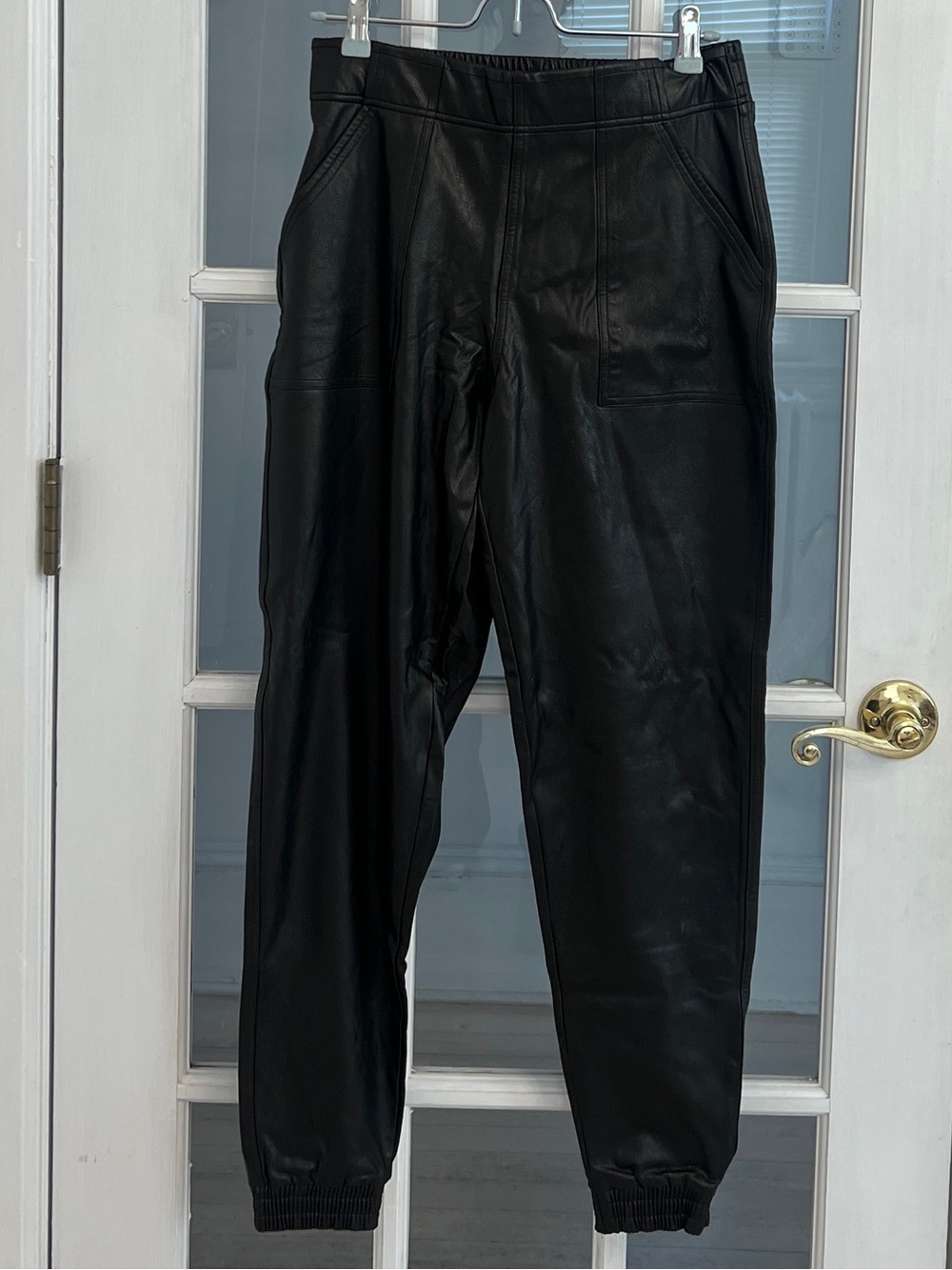 SPANX Women's Black Faux Leather Elastic Waist Jogger Pants Size S